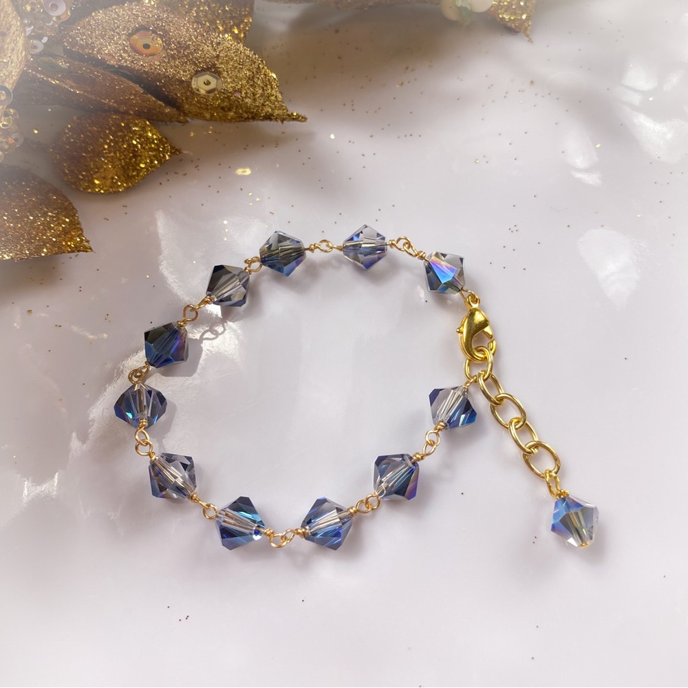 Blue Glass Bicone Wire Wrapped Bracelet